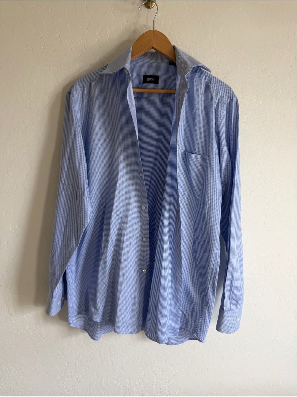 BOSS Hugo Boss Long Sleeve Dress Shirt Blue Micro Check Pattern 15 32/33